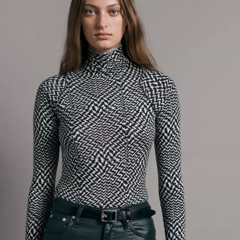RAG & BONE Shaw Cotton Paneled Long Sleeve Turtleneck NWT - White/Black - S
